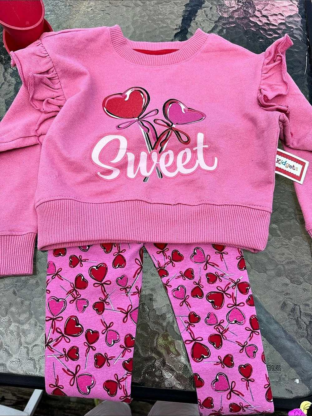 Kidgets Girls Pink Sweet Heart Matching Set